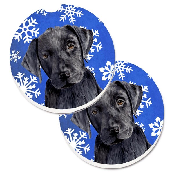 Carolines Treasures Labrador Winter Snowflakes Holiday Set of 2 Cup Holder Car Coaster SC9364CARC - main
